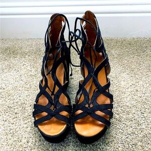 Gentle Souls black strappy wedges. Size 6. Worn twice. $49